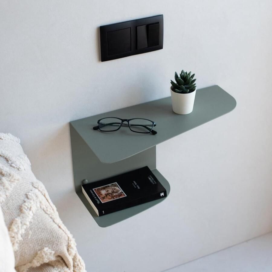 Goodivery Set van 2 Moderne Groene Hangende Nachtkastjes van 40 x 20 cm voor Slaapkamer en Hal