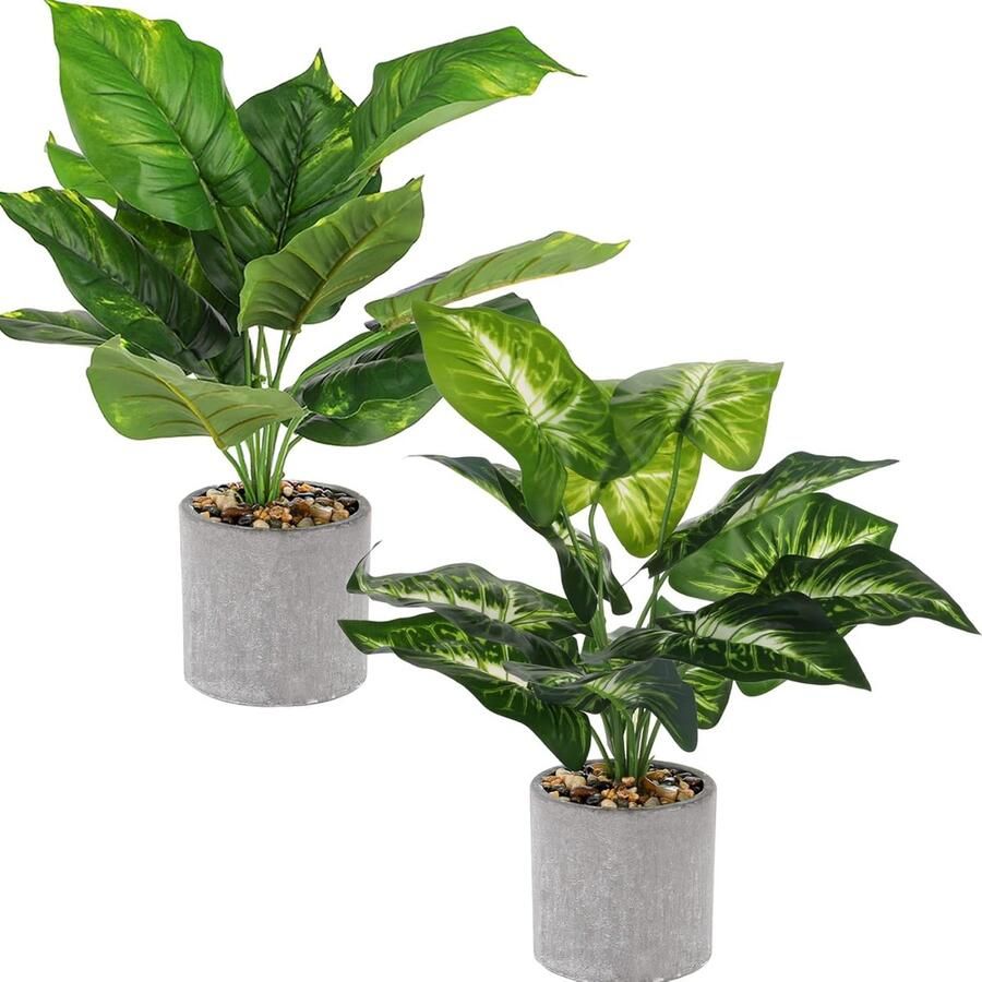 Goodivery Set van 2 nepplanten voor binnen 40 cm kleine kunstplanten voor woondecoratie nepplanten voor woonkamer huis slaapkamer kantoor badkamer keuken veranda salontafels