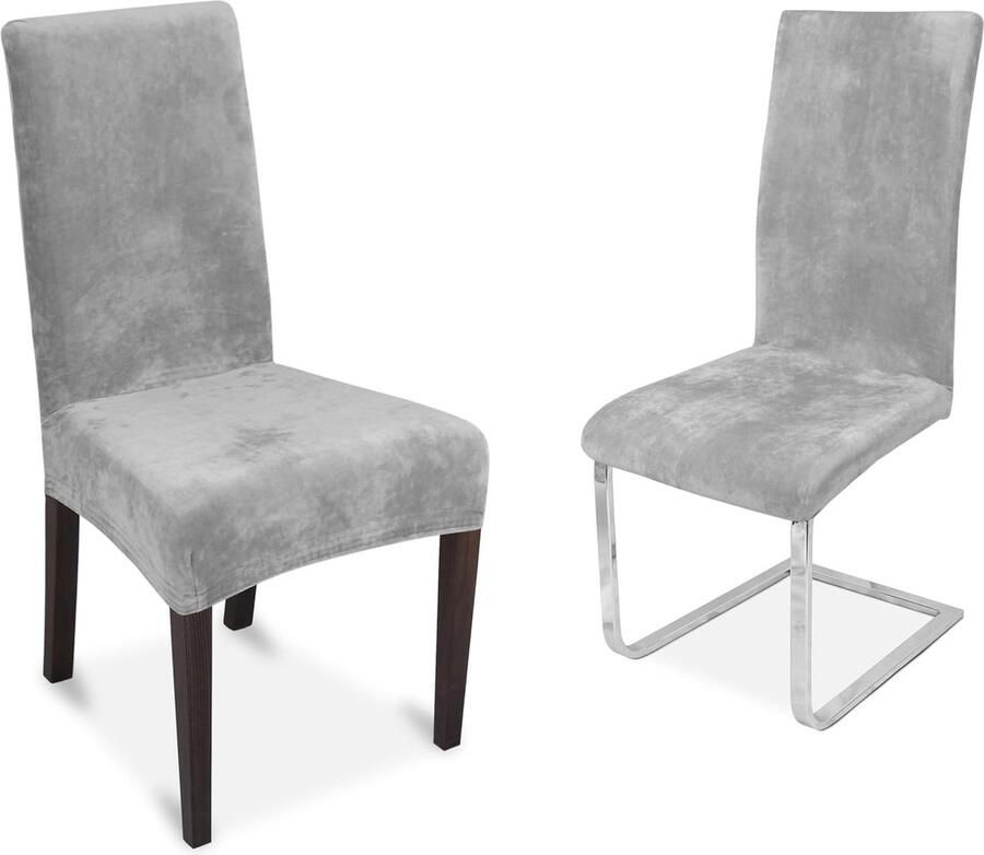 Goodivery Set van 2 stoelhoezen elastische stretch hoezen bi-elastisch motief en kleur naar keuze (motief Maya kleur lichtgrijs)