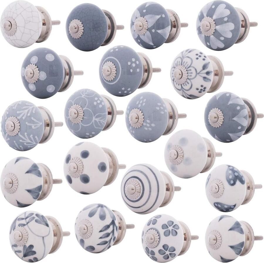 Goodivery Set van 20 Handgeschilderde Keramische Meubelknoppen in Vintage Shabby Chic Stijl