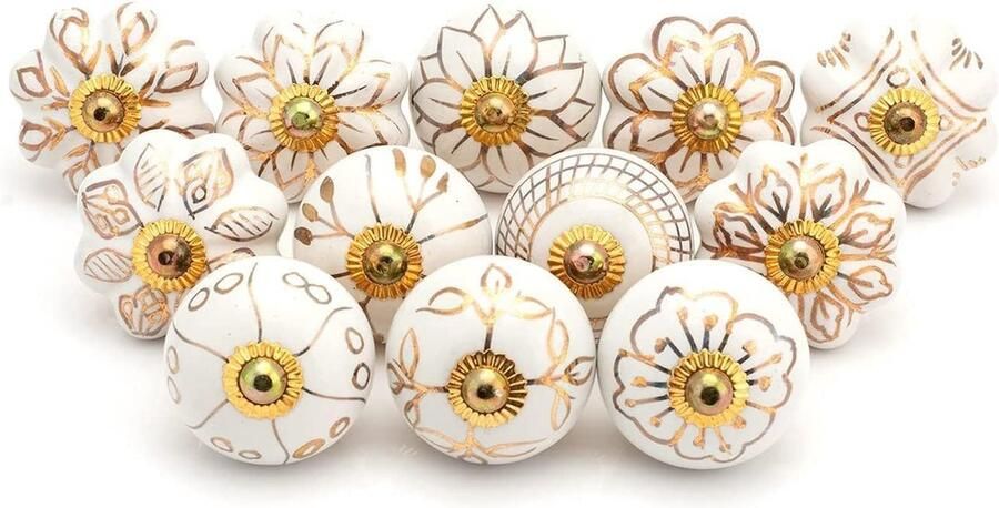 Goodivery Set van 20 Keramische Kastknoppen met Bloemenpatroon voor Meubeldecoratie