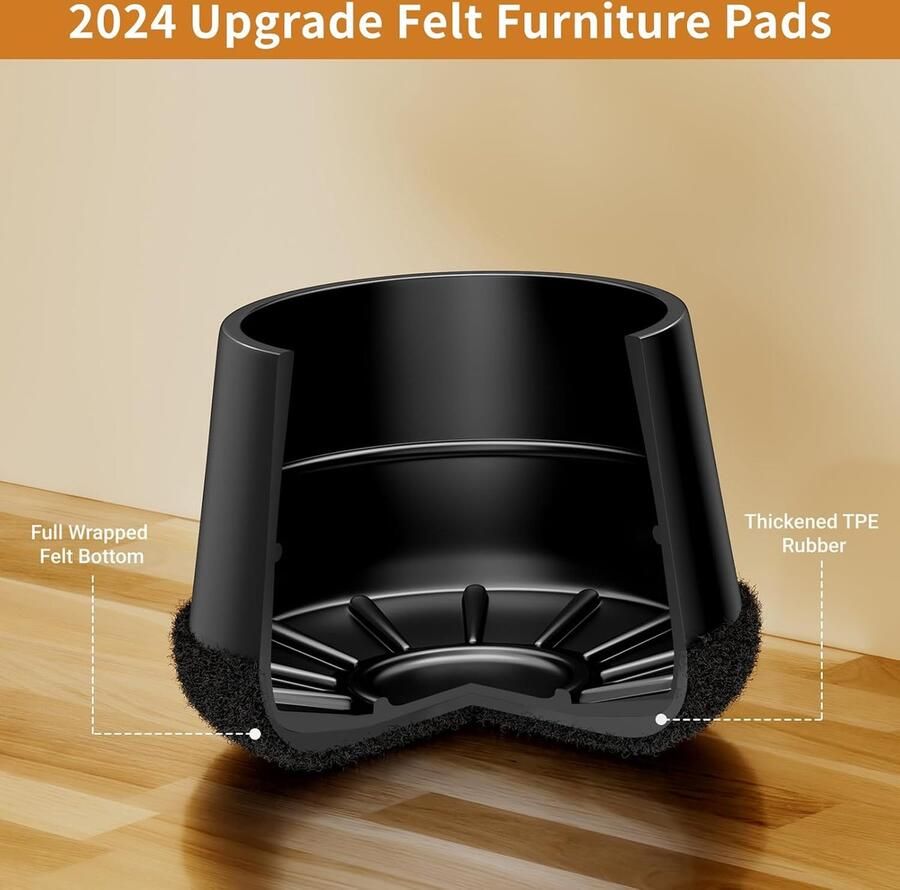 Goodivery Set van 24 stoelpootdoppen extra klein zwarte siliconen beschermkappen voor stoelpoten met slijtvast viltkussen Elimineren geluid en anti-kras (rond 15 mm 20 mm)