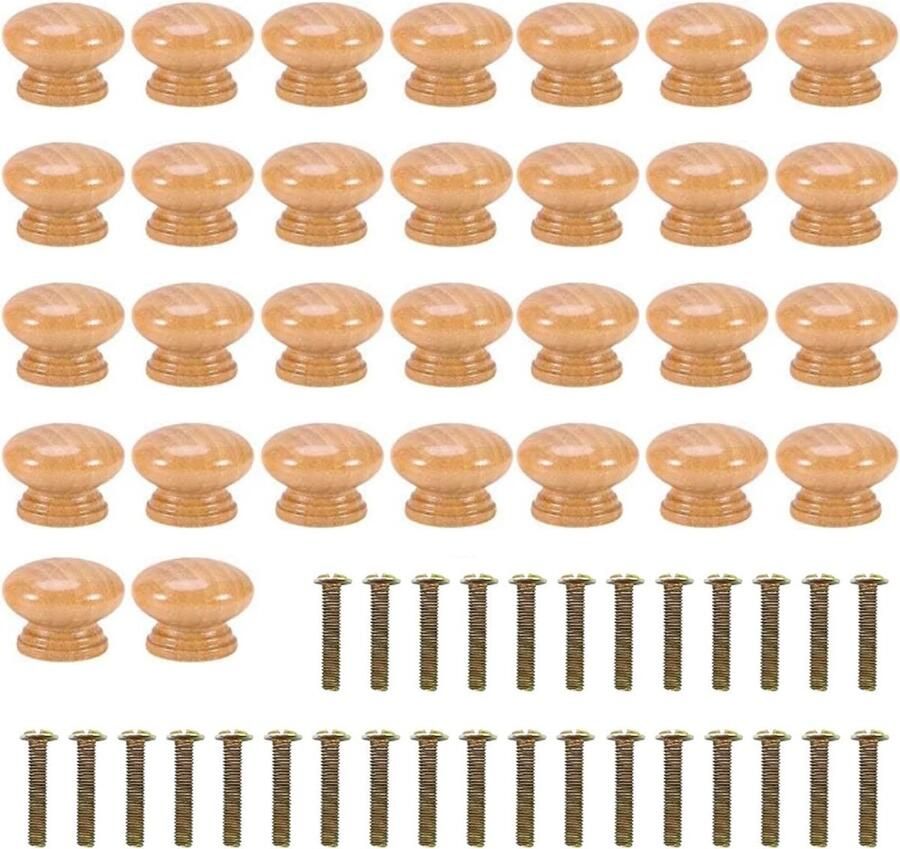 Goodivery Set van 30 Natuurlijke Houten Meubelknoppen voor Kasten en Lades