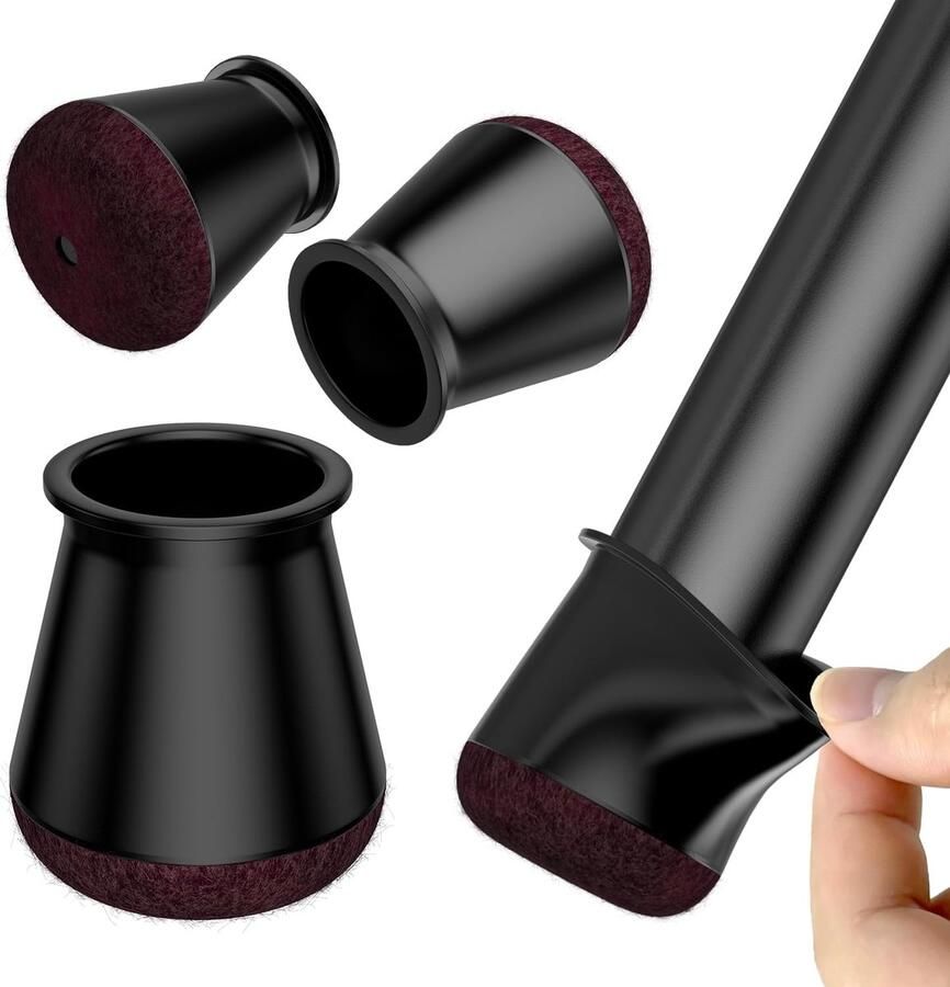 Goodivery Set van 32 Zwarte Stoelpoot Beschermers met Vilt voor Ronde Stoelpoten 18-28mm
