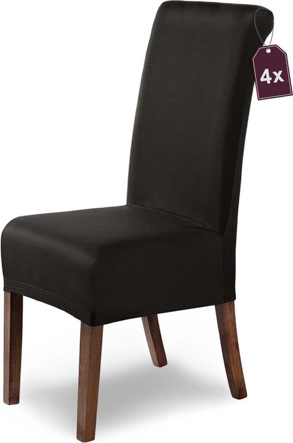 Goodivery Set van 4 Elastische Stoelhoezen met Vlekbescherming in Bruin voor Moderne Look