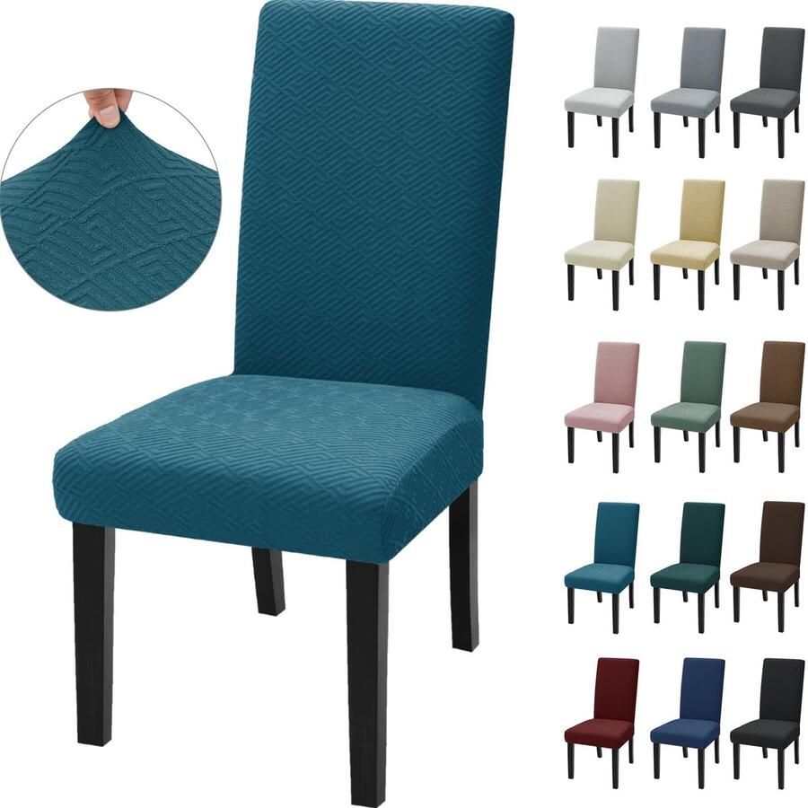 Goodivery Set van 4 elastische stoelhoezen voor eetkamer en woonkamer in turquoise kleur