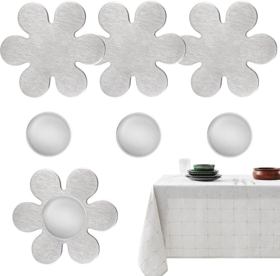 Goodivery Set van 4 Magnetische Tafelkleed Gewichten Bloem Ontwerp Roestvrij Staal