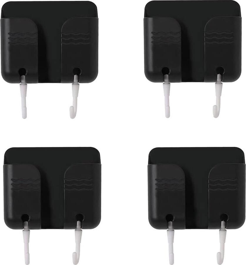 Goodivery Set van 4 muurbeugels voor oplader voor mobiele telefoon zelfklevende muurbeugel voor 3M mobiele telefoon voor oplader telefoonhouder voor douchewand (zwarte haak)