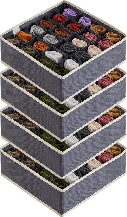 Goodivery Set van 4 sokken ondergoed lade organizer 24 cel organizer kledingkast kast organizer luiertafel organizer opbergdozen voor kleding ondergoed stropdassen grijs