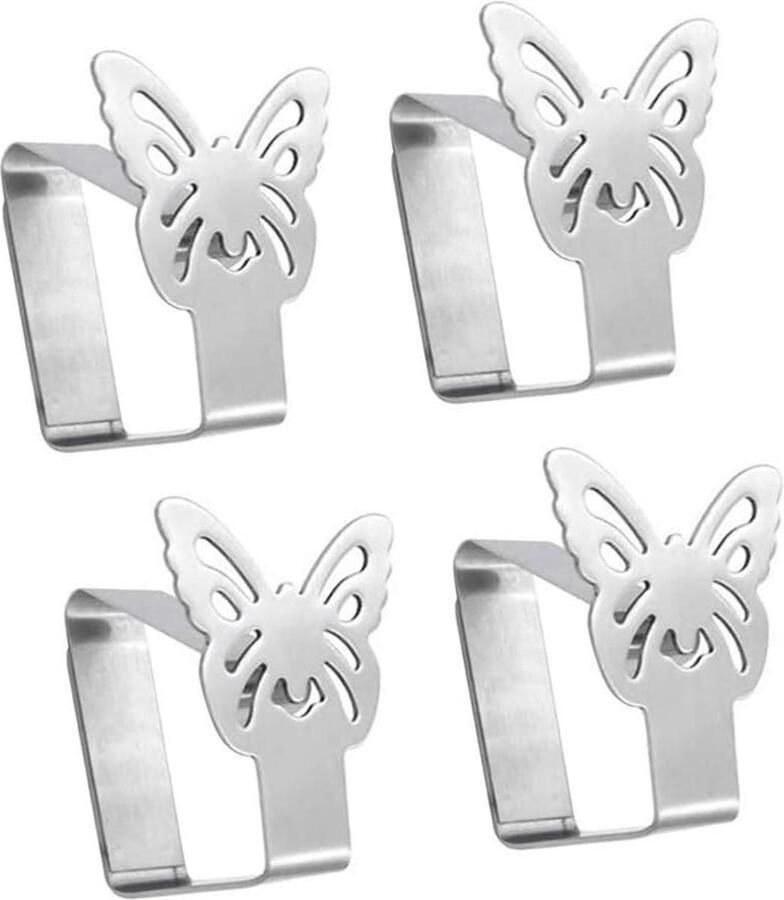 Goodivery Set van 4 tafelkleedklemmen van roestvrij staal vlindermotieven tafelkleedklemmen voor tafelbladen tot 3 5 cm dik zilveren tafelkleedklemmen tafelkleedhouder