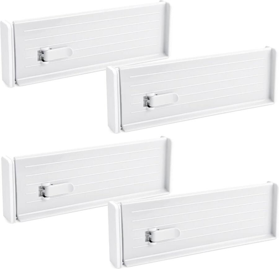 Goodivery Set van 4 Verstelbare Ladeverdelers Kunststof Ladeverdelers Organisers Ladeverdelers Organisers Scheiders Lade Systeem voor Keukens Slaapkamer Dressoirs Kantoor Kast (Wit)