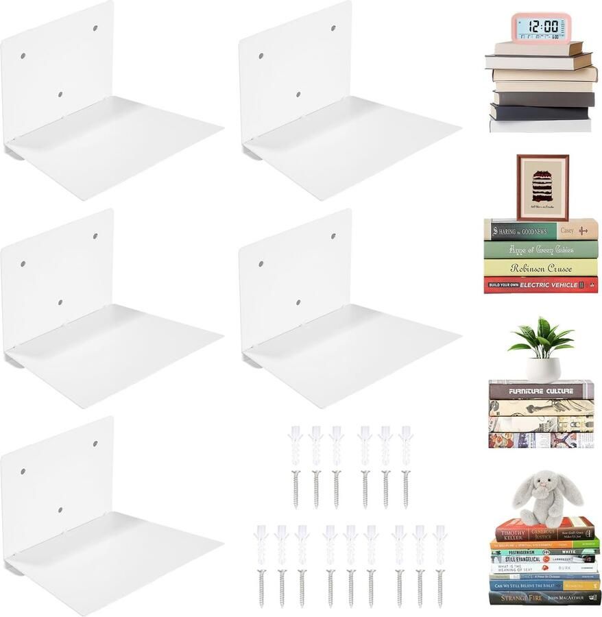 Onzichtbare boekenkast decoratief en ruimtebesparend set van 5 metaal