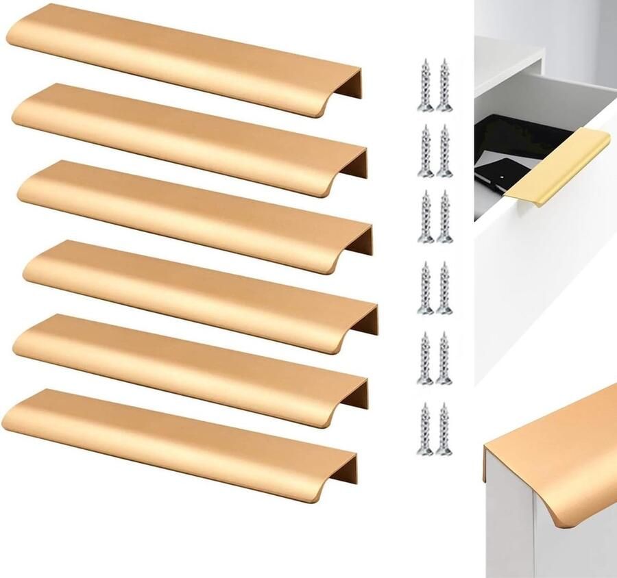 Goodivery Set van 6 Goudkleurige Verborgen Handgrepen voor Kasten en Lades in Stijlvolle Aluminium Afwerking