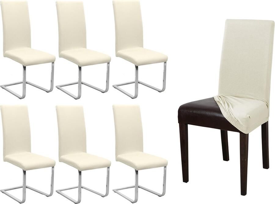 Goodivery Set van 6 Luxe Stretchbare Stoelhoezen voor Perfecte Pasvorm in Crème Kleur