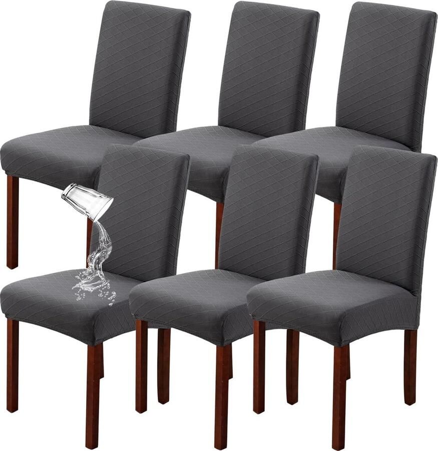 Goodivery Set van 6 Moderne Elastische Stoelhoezen voor Eetkamerstoelen Grijs