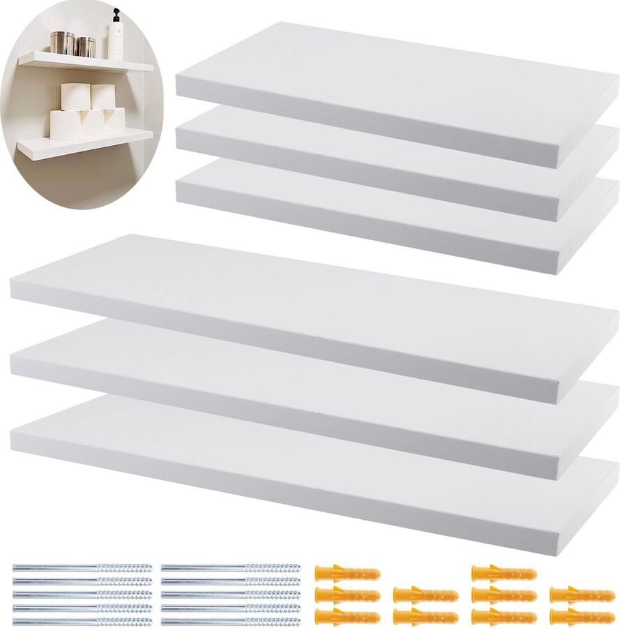 Goodivery Set van 6 Moderne Zwevende Wandplanken voor Ruimtes