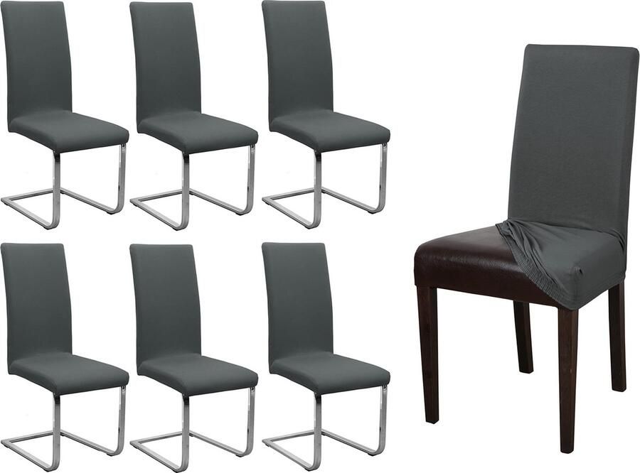 Goodivery Set van 6 Stijlvolle Elastische Stoelhoezen in Jersey Stof voor Perfecte Pasvorm