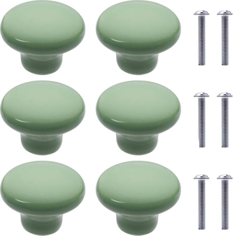 Goodivery Set van 6 Stijlvolle Ronde Keramische Knoppen voor Meubels Kastjes en Kinderkamers in Groen