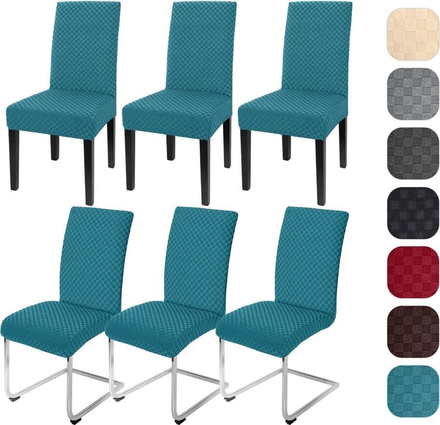 Goodivery Set van 6 Stretchbare Jacquard Stoelhoezen voor Moderne Interieurvernieuwing