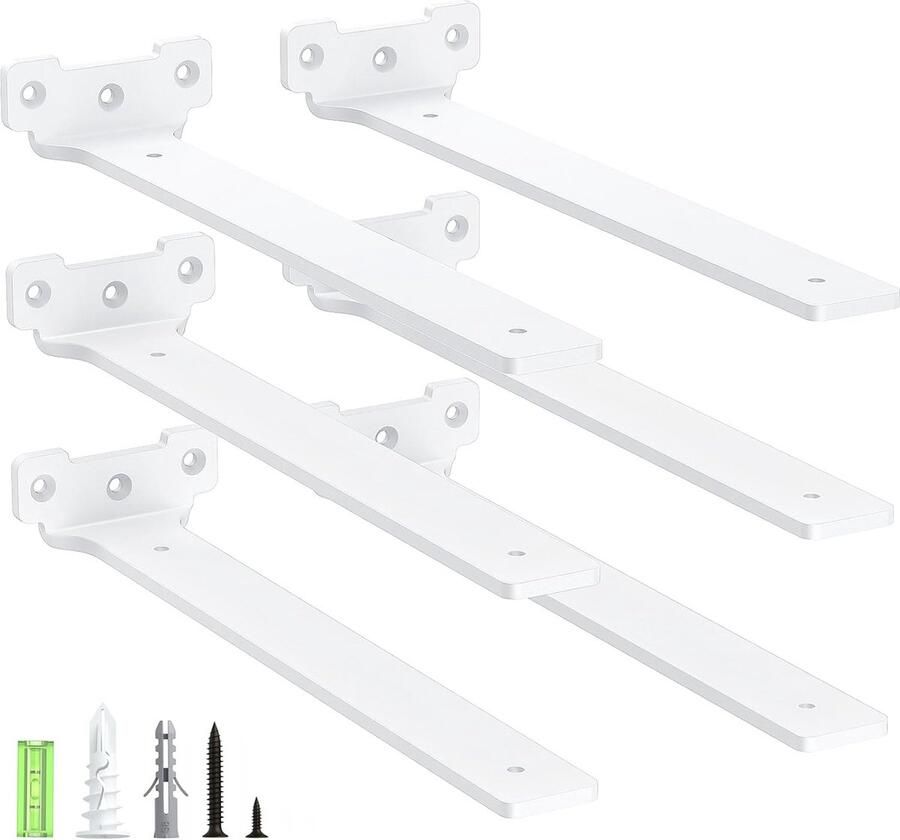 Goodivery Set van 6 Wandbeugels 30 cm Metalen Planksteunen Inclusief Schroeven 70 kg Draagvermogen Wit