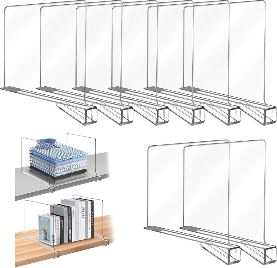 Goodivery Set van 8 Transparante Acryl Plankverdelers voor Efficiënte Organisatie van Kasten en Boekenplanken