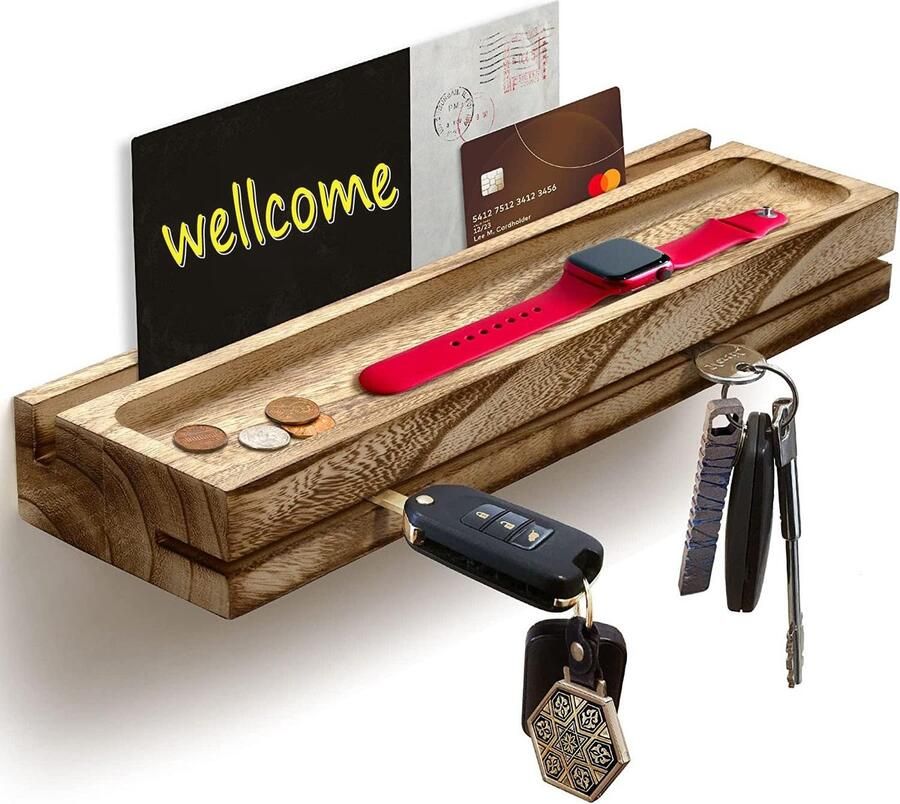 Goodivery Sleutelhanger Wandplank van Hoogwaardig Hout met Creatief Ontwerp voor Extra Opbergruimte