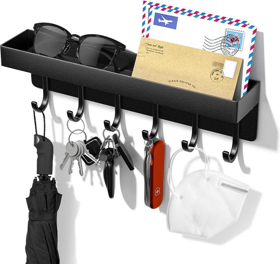 Goodivery Sleutelrek met Plank en Meerdere Haken voor Stijlvolle en Praktische Wandopslag