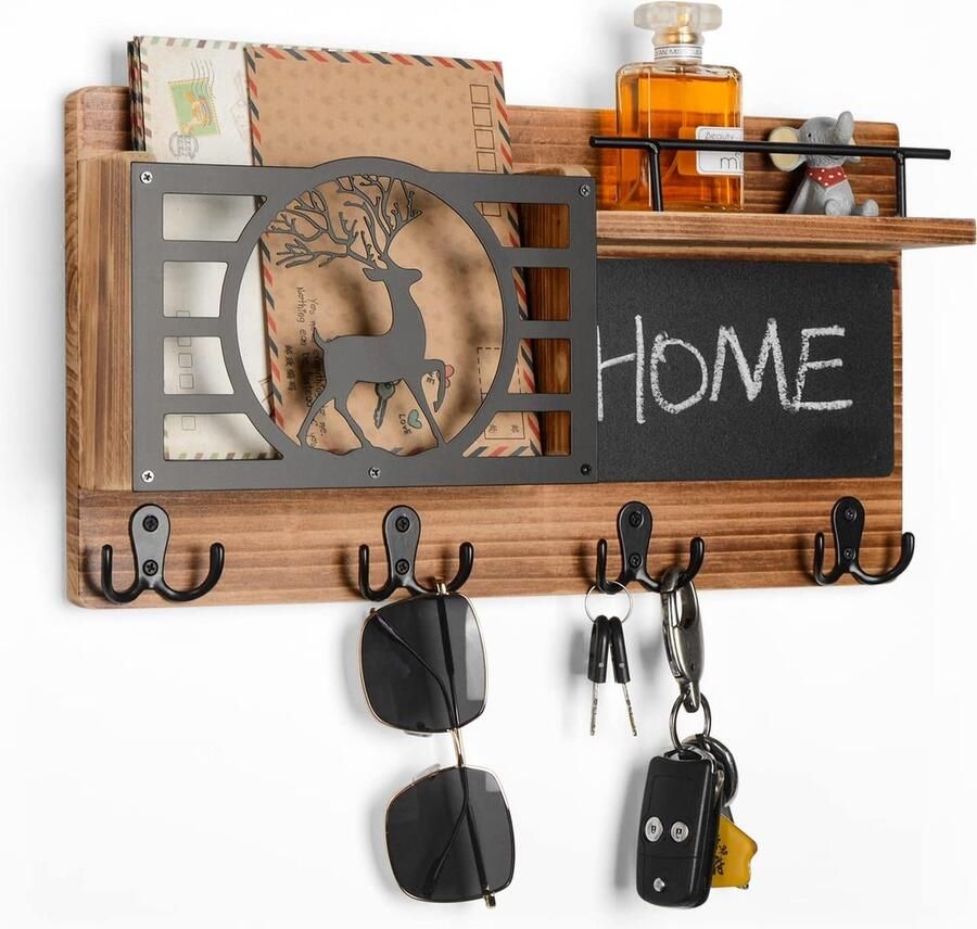 Goodivery Sleutelrek met plank wandorganizer sleutelhaken met krijtbord wandplank voor sleutelhangerorganizer brievenhouder krantenrek sleutelhouder