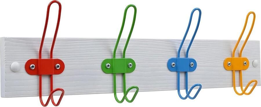 Goodivery Speelse Dieren Houten Kapstok voor Kinderkamer met Vier Gekleurde Haken 43.5 x 7.5 cm