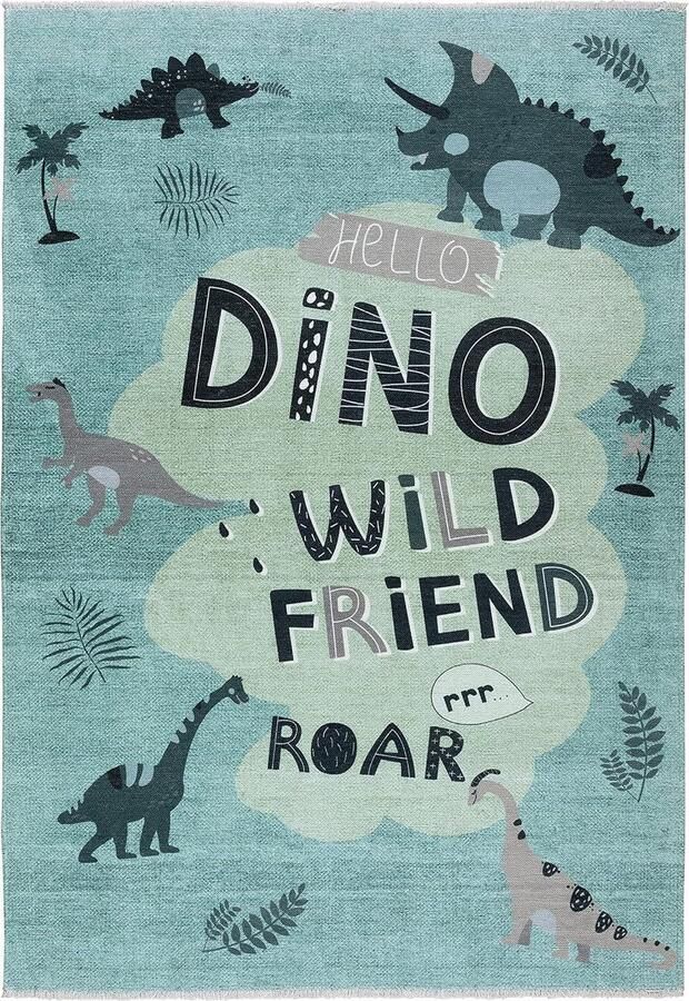 Goodivery Speelse Kinderkamer Vloerkleed met Dinosaurus Thema Groen 120 cm x 160 cm