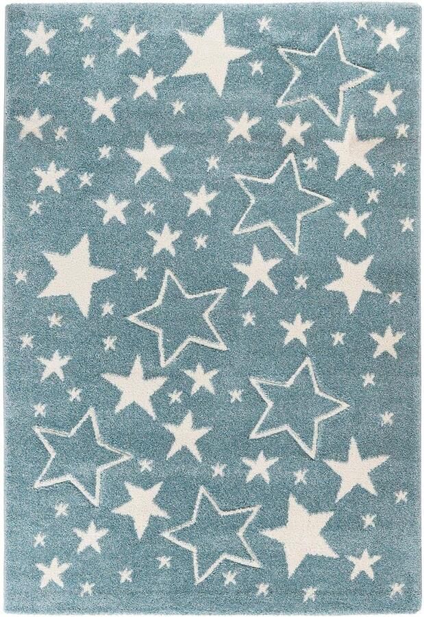 Goodivery Speelse Kindertapijt met Sterrenmotief Veilig en Makkelijk te Onderhouden Blauw 120 x 170 cm