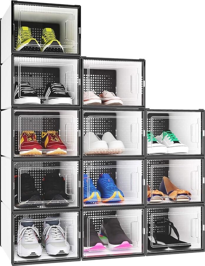 Goodivery Stapelen Schoenendozen Set van 12 met Transparante Deur en Ventilatiegaten