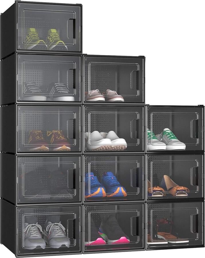 Goodivery Stapelschoenendozen Set van 12 Met Transparante Deur en Ventilatiegaten