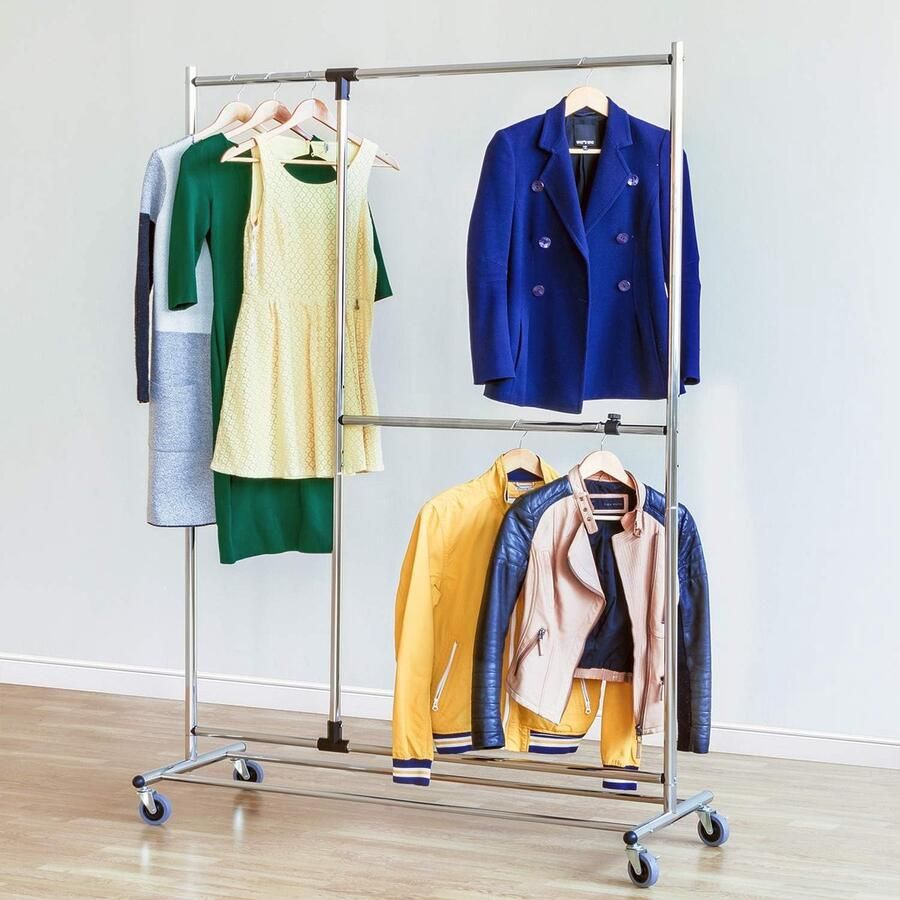 Goodivery Stevige en Verrijdbare Kledingrek met Verstelbare Hoogte voor Gezin en Kinderen