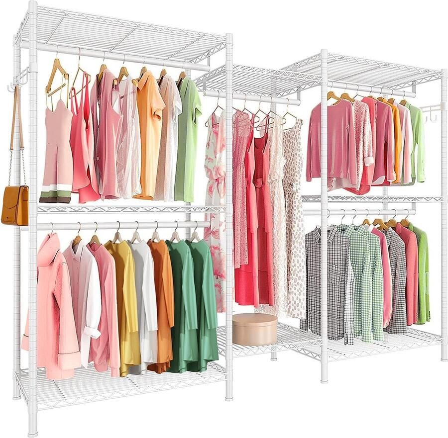 Goodivery Stevige Metalen Kledingrek voor Zware Lasten met Verstelbare Haken en Stangen