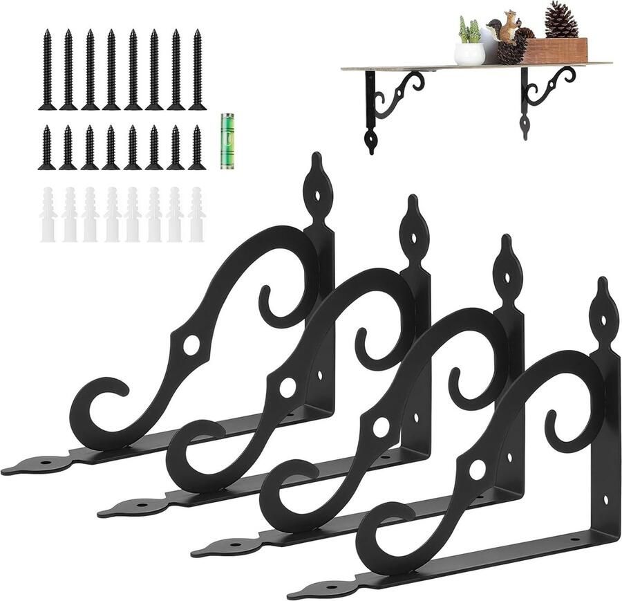 Goodivery Stevige Metalen Wandbeugels voor Planken met Inclusief Bevestigingsmateriaal Set van 4 Stuks