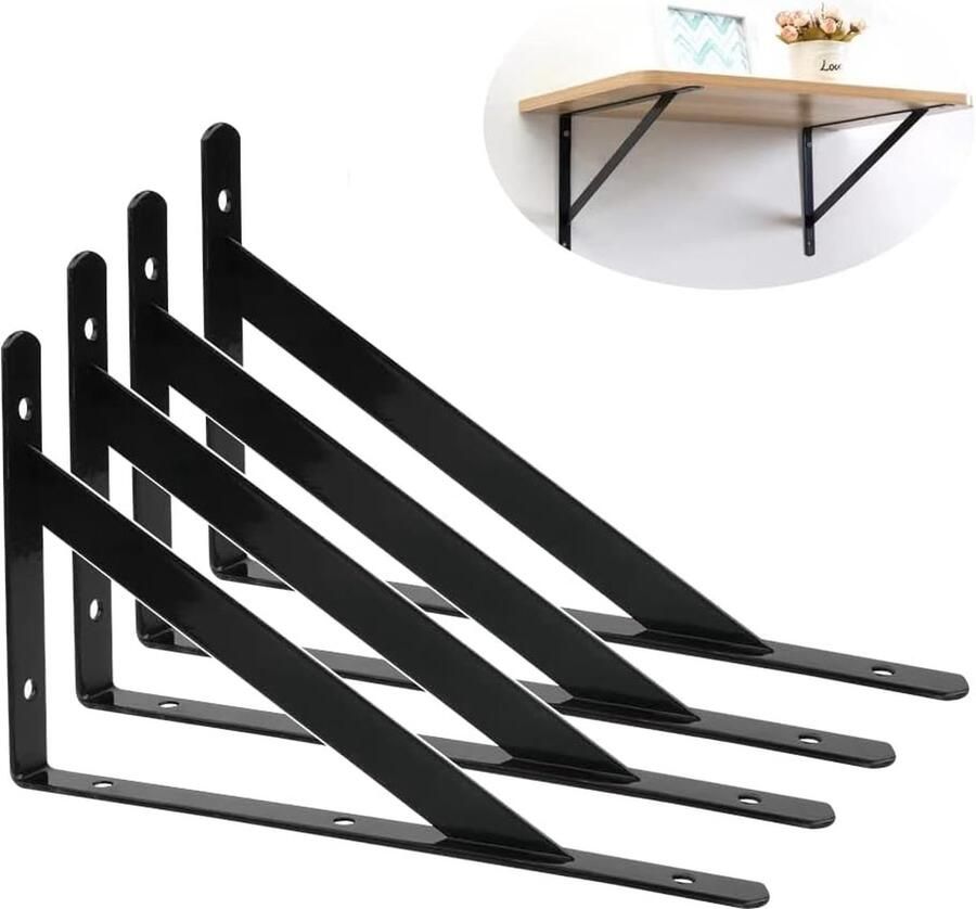 Goodivery Stevige Muurbeugels voor Wandplanken met Elegante Zwarte Afwerking en Ruimtebesparend Ontwerp