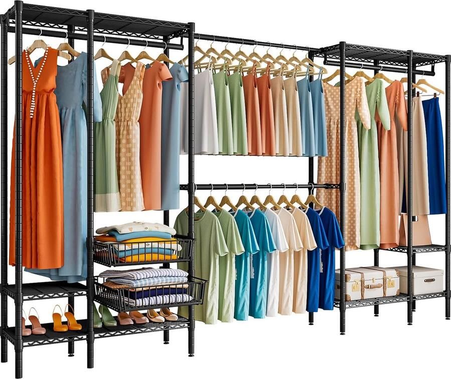 Goodivery Stevige Verstelbare Kledingrek met 2 Schuifmanden en Metalen Kapstok