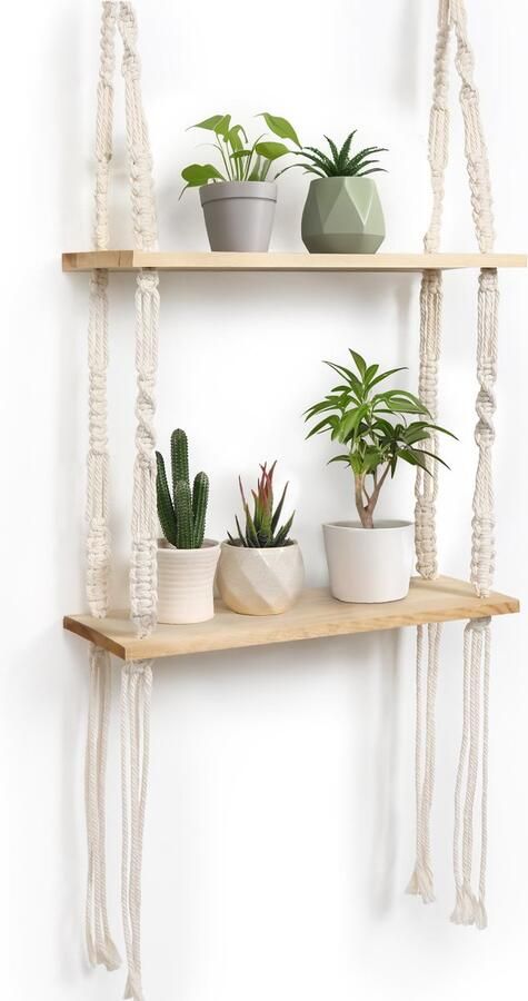 Goodivery Stijlvol Houten Wandrek met Handgeweven Macramé en Boho Kwastjes voor Interieurs