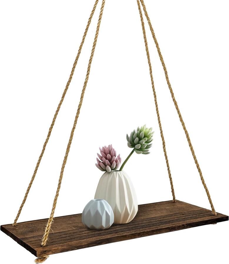 Goodivery Stijlvol Houten Wandrek met Schommeltouw voor Toepassingen in Huis