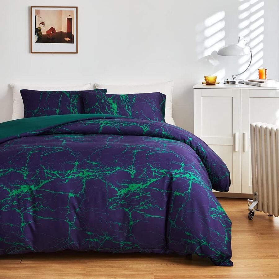 Goodivery Stijlvol Marmeren Beddengoedset in Lila en Blauw met Ritssluiting voor Eenpersoonsbed