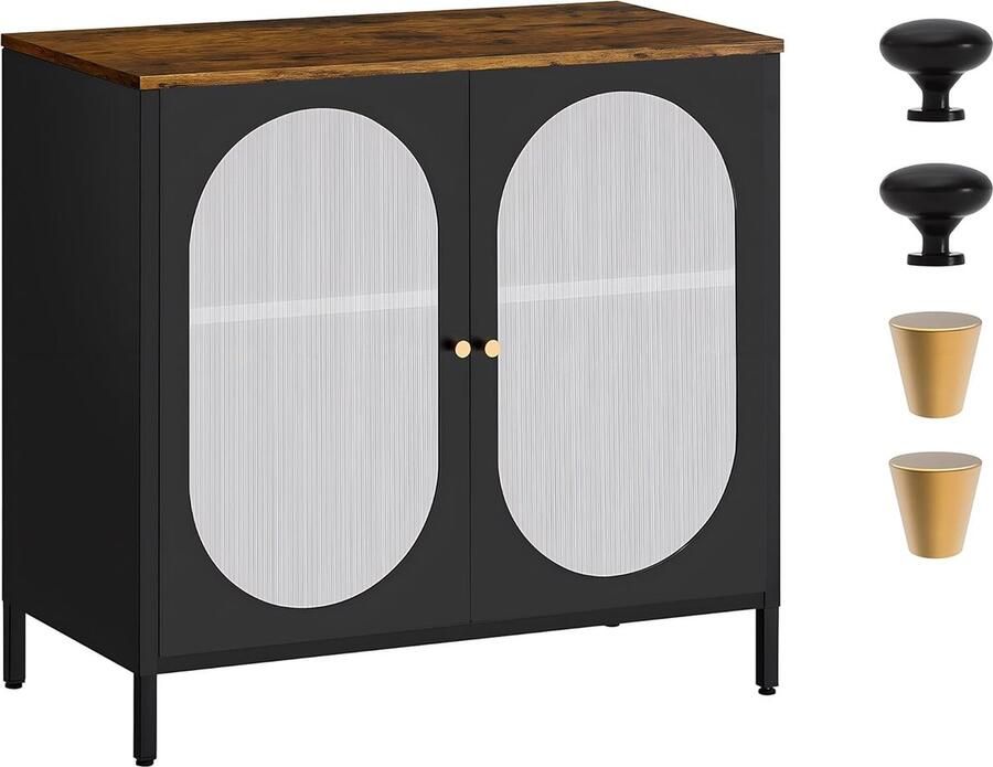 Goodivery Stijlvol Metalen Dressoir met Translucente Deuren en Verstelbare Planken voor Divers Gebruik