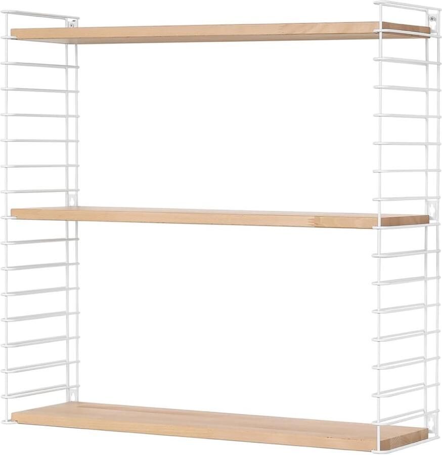 Goodivery Stijlvol Modulair Wandrek met Houten Planken en Witte Beugels 70x21x68 cm