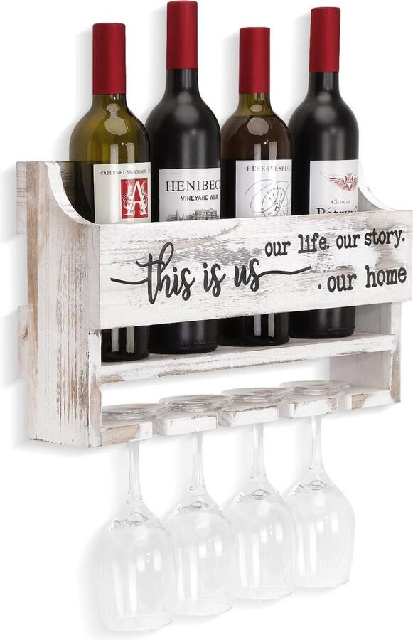 Goodivery Stijlvol Wandgemonteerd Wijnrek met Glashouder voor Elegante Huisdecoratie