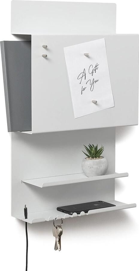Goodivery Stijlvolle 3-in-1 Wandorganizer met Magnetisch Bord en Haken Wit 30 x 9 x 49 cm