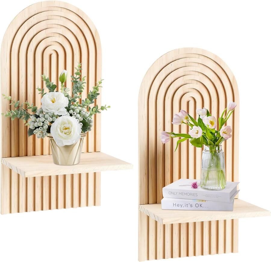 Goodivery Stijlvolle Bohemian Houten Regenboog Wandplanken Set voor Kinderkamer en Woonkamer