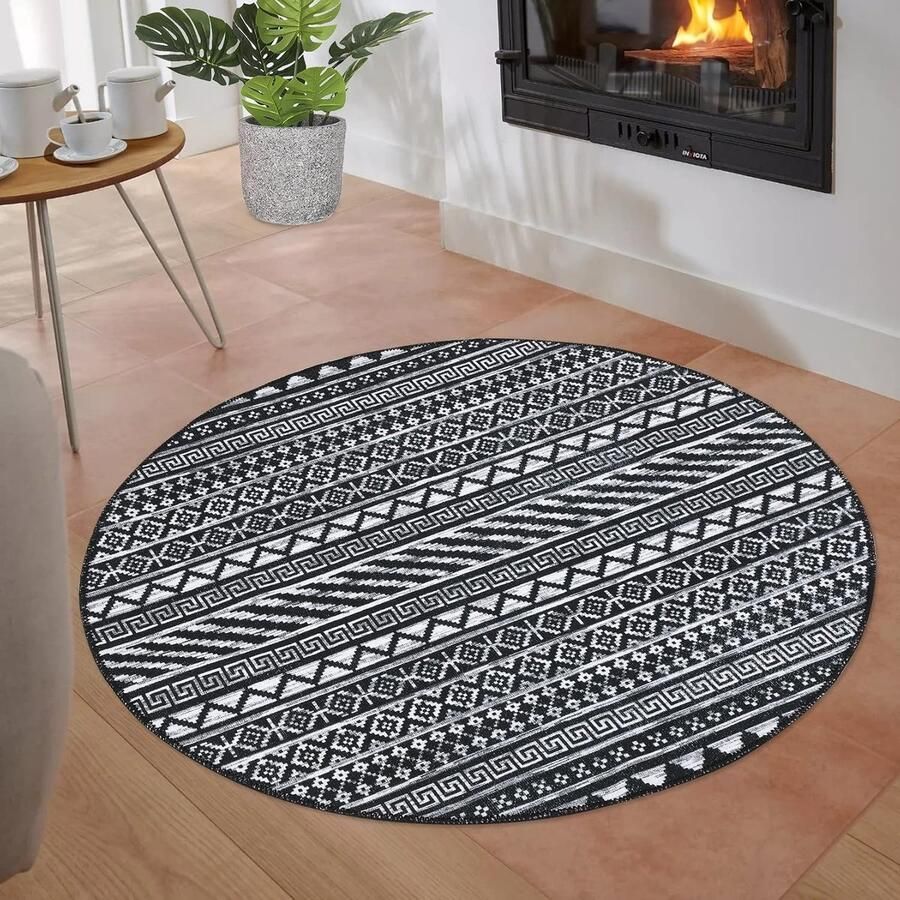 Goodivery Stijlvolle Boho Ronde Vloerkleed voor Moderne Interieurs 80 cm Zwart