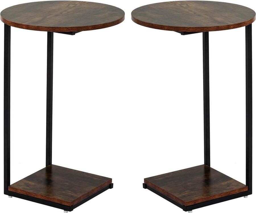 Goodivery Stijlvolle C-vormige Bijzettafel Set van 2 voor Woonkamer Slaapkamer en Balkon