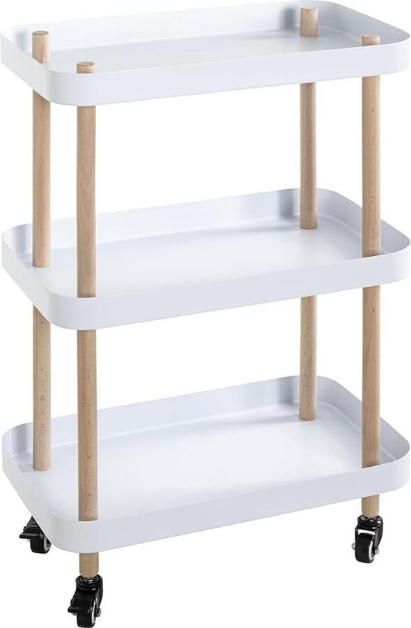 Goodivery Stijlvolle en Functionele Bijzettafel op Wielen van Massief Hout en Metaal