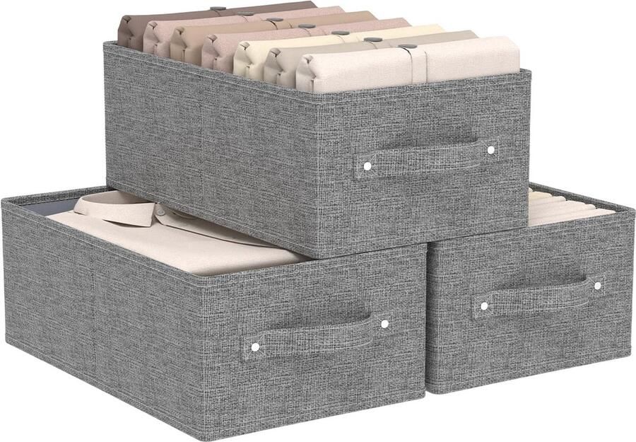 Goodivery Stijlvolle en Praktische Opvouwbare Stoffopbergboxen met Handvatten voor Kast en Plankgebruik Set van 3 41×25×16.5 cm Grijs